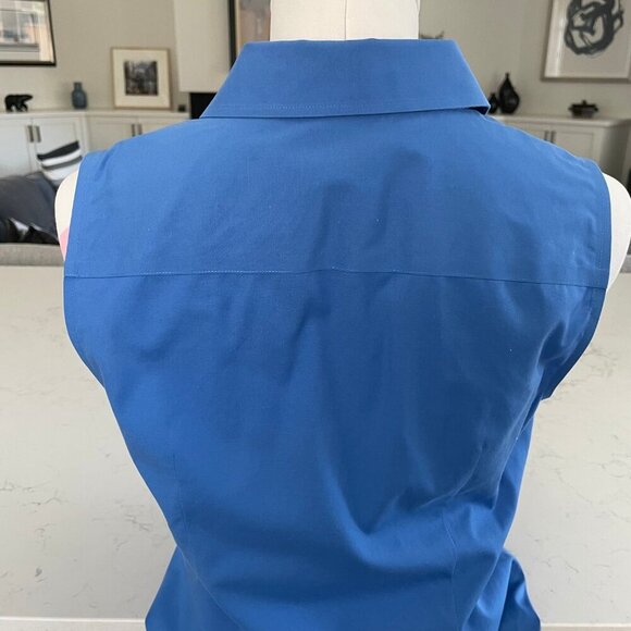 Talbots Wrinkle Resistant Slvless Button Down Collared Cotton Shirt Blue Sz 4 - Picture 6 of 11